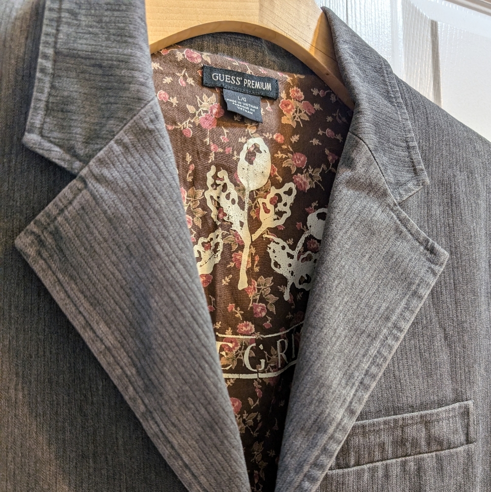 Vtg Guess, Grey, Like New, Cotton Blend Corduroy Blazer. L.